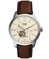 Fossil Men's Townsman Automatic Brown Leather Watch, 44mm In Brown