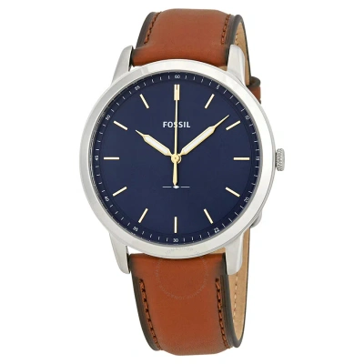 Fossil Minimalist Blue Dial Brown Leather Men's Watch Fs5304 In Blue / Brown / Gold Tone