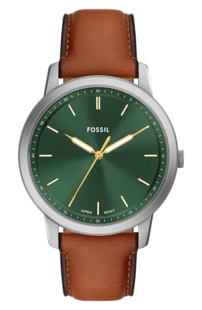 Fossil Minimalist Leather Strap Watch, 44mm In Multi