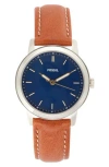 Fossil Minimalist Three Hand Quartz Leather Strap Watch, 44mm In Silver