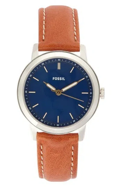 Fossil Minimalist Three Hand Quartz Leather Strap Watch, 44mm In Silver