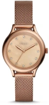 Fossil Women's Laney Three Hand Rose Gold Stainless Steel Mesh Watch 34mm