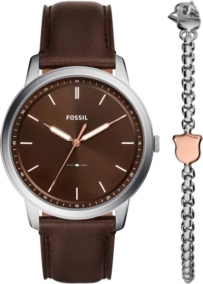 Fossil Mod. Minimalist Special Pack + Bracelet Gwwt1 In Brown
