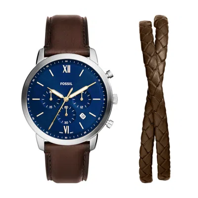 Fossil Mod. Neutra Special Pack + Bracelet Gwwt1 In Brown