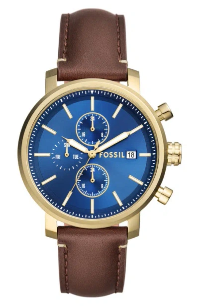 Fossil Modern Rhett Leather Strap Watch, 42mm In Brown