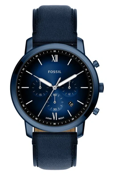 Fossil Neutra Blue Chronograph Leather Strap Watch, 44mm