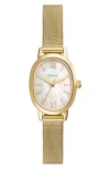 Fossil Penny Mother-of-pearl Quartz Mesh Bracelet Watch, 23mm In Gold