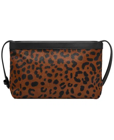 Fossil Penrose Leather Small Pouch Clutch In Black,leopard