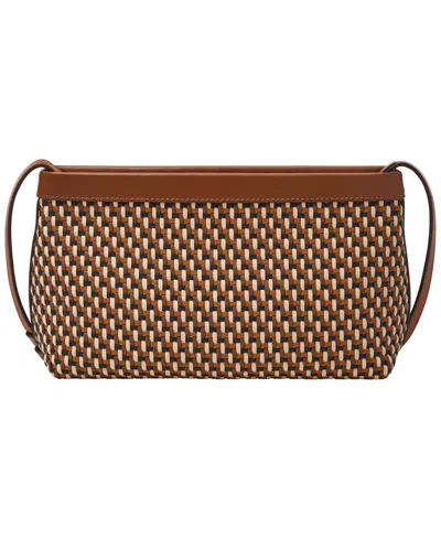 Fossil Penrose Top Zipper Clutch Handbag In Neutral Woven