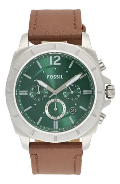 Fossil Privateer Chronograph Leather Strap Watch, 45mm In Brown