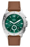 Fossil Privateer Chronograph Leather Strap Watch, 45mm In Silver