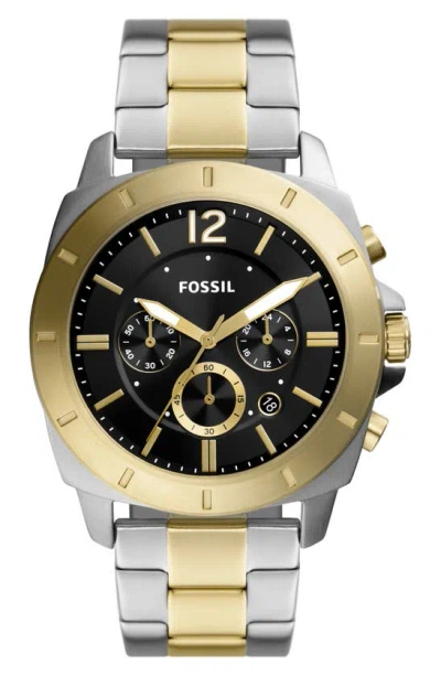 Fossil Privateer Chronograph Quartz Stainless Steel Bracelet Watch, 48mm In Gold