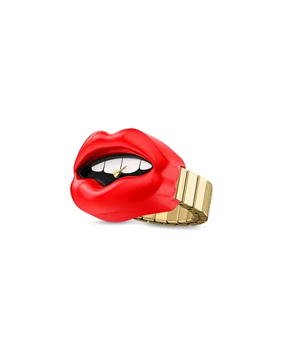 Fossil Red Lips Watch Ring, 23mm X 6mm In Gold