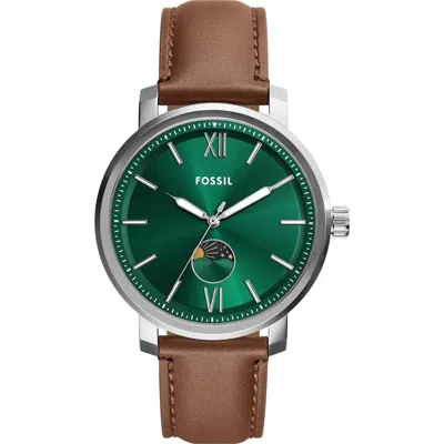 Fossil Rhett Leather Strap Multifunction Watch, 43mm