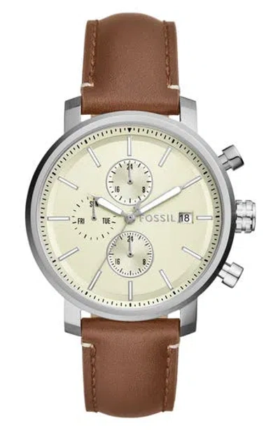 Fossil Rhett Leather Strap Watch, 42mm