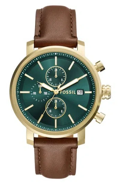 Fossil Rhett Leather Strap Watch, 42mm In Gold