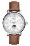 Fossil Rhett Leather Strap Watch, 42mm In Silver