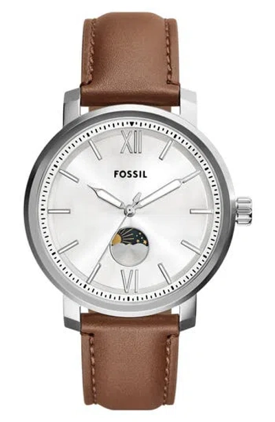 Fossil Rhett Leather Strap Watch, 42mm In Silver