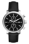 Fossil Rhett Leather Strap Watch, 42mm In Silver