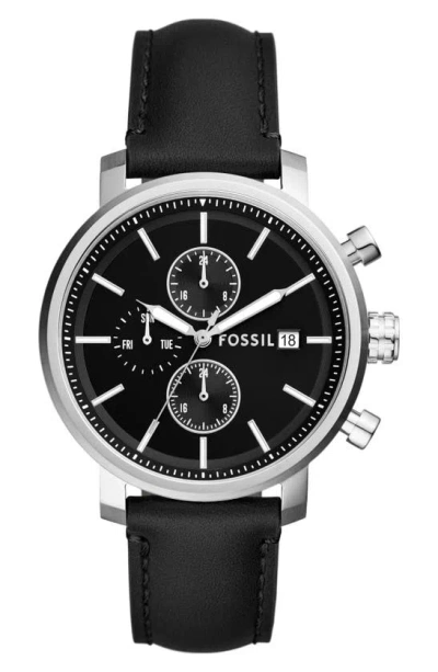 Fossil Rhett Leather Strap Watch, 42mm In Silver