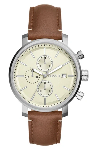 Fossil Rhett Leather Strap Watch, 42mm In Brown