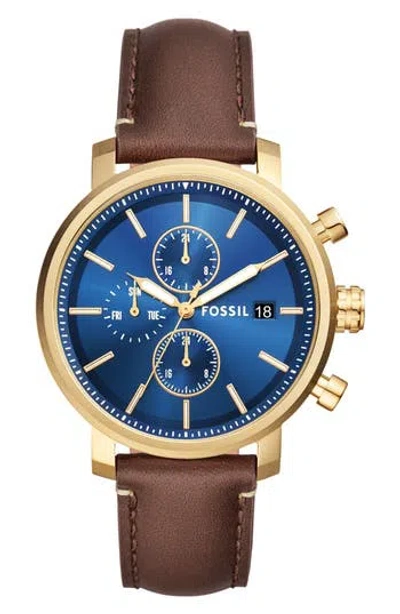 Fossil Rhett Leather Strap Watch, 43mm In Gold