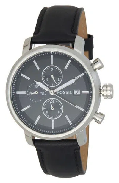 Fossil Rhett Multifunction Black Litehide™ Leather Watch In Metallic