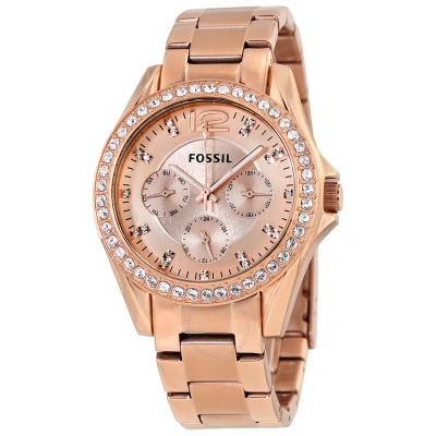 Fossil Riley Multi-function Rose Gold-plated Ladies Watch Es2811 In Gold / Rose