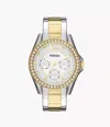 Fossil Riley Women's Multifunction, Two-tone Stainless Steel Watch In Gold