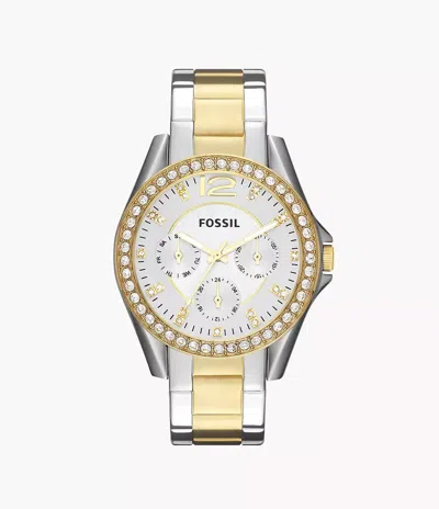 Fossil Riley Women's Multifunction, Two-tone Stainless Steel Watch In Gold