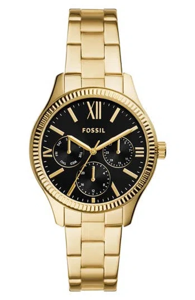 Fossil Rye Multifunction Three-hand Quartz Bracelet Watch, 36mm In Gold/black