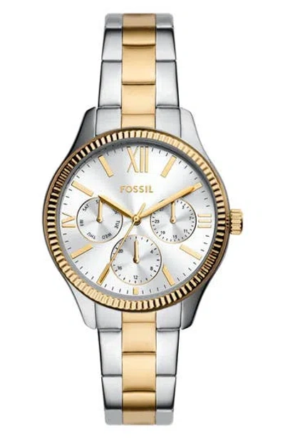 Fossil Rye Multifunction Two Tone Bracelet Watch, 36mm In Gold