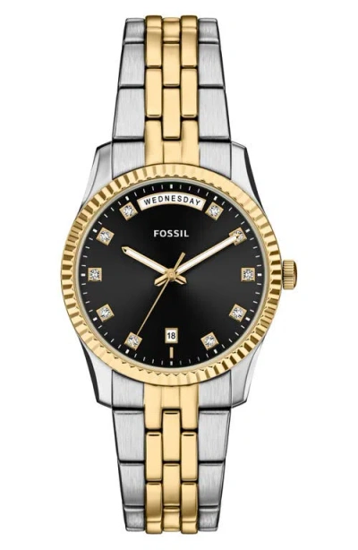 Fossil Women's Scarlette Three-hand Day-date Two-tone Stainless Steel Watch, 34mm In Gray