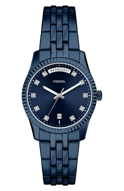 Fossil Scarlette Crystal Marker Navy Bracelet Watch, 34mm In Blue