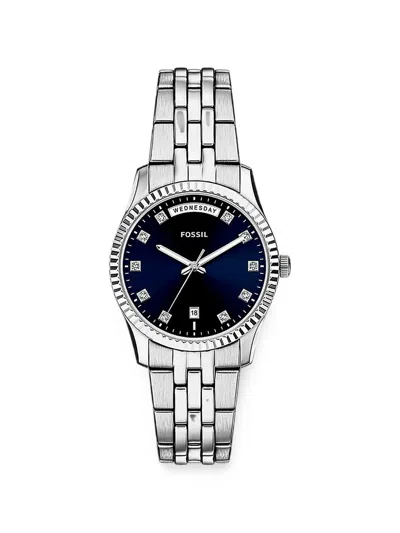 Fossil Scarlette Fluted-bezel 34mm Watch In Metallic
