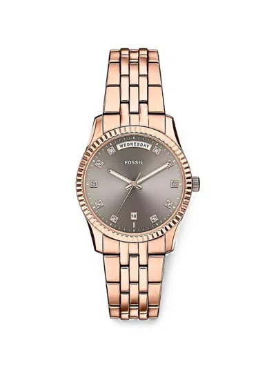 Fossil Scarlette Fluted-bezel 34mm Watch In Gold