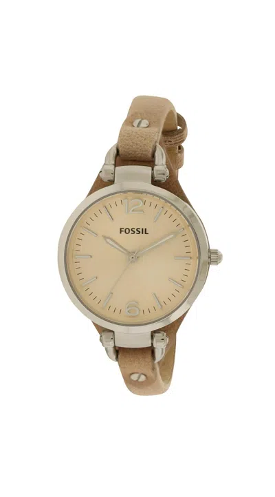 Fossil Slim Sandy Leather Ladies Watch In Metallic