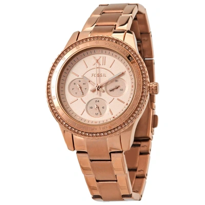 Fossil Stella Chronograph Quartz Crystal Rose Gold Dial Ladies Watch Es5106 In Gold / Gold Tone / Rose / Rose Gold / Rose Gold Tone