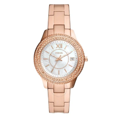 Fossil Stella Quartz Crystal White Mother Of Pearl Dial Ladies Watch Es5131 In Neutral
