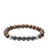 Fossil Tiger's Eye, Hematite And Steel Bracelet In Black