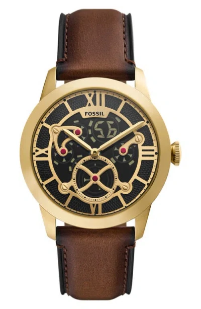 Fossil Townsman Big Tic Ana-digi Watch, 42mm In Brown/gold