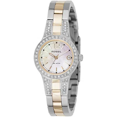 Fossil Two-tone Mother Of Pearl Ladies Watch Am4193 In Metallic