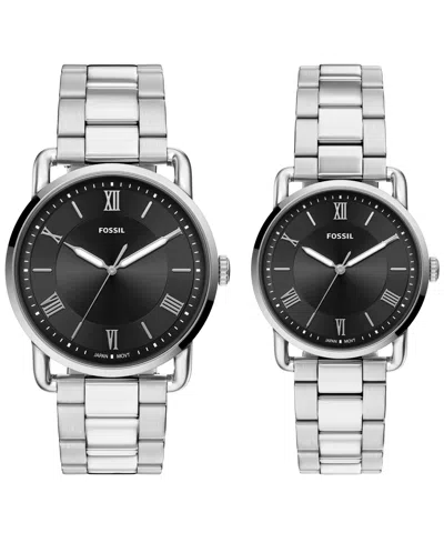 Fossil Unisex Copeland Quartz Stainless Steel Watch Set 42mm And 34mm In White