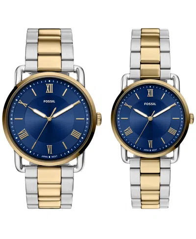 Fossil Unisex Copeland Quartz Two-tone Stainless Steel Watch Set 42mm And 34mm In Multi