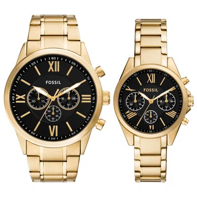 Fossil Unisex Flynn Chronograph, Gold-tone Stainless Steel Watch, Bq2400set