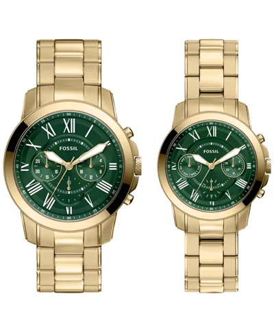 Fossil Unisex Grant Chronograph Gold-tone Stainless Steel Watch Set 44mm And 36mm In White