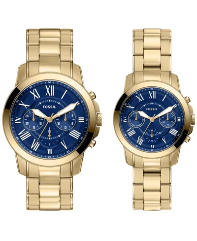 Fossil Unisex Grant Chronograph Gold-tone Stainless Steel Watch Set 44mm And 36mm In White