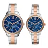 Fossil His And Hers Multifunction Two-tone Stainless Steel Watch Set, 42mm 36mm In Multi