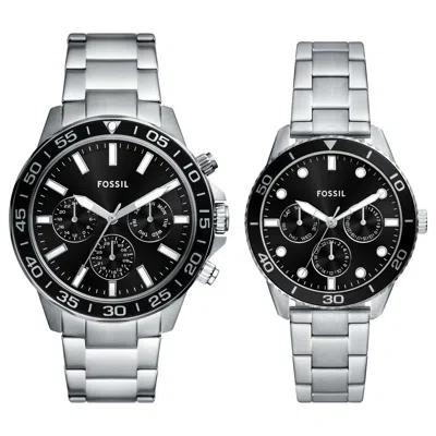 Fossil Unisex His And Hers Multifunction, Stainless Steel Watch Set In Metallic
