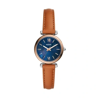 Fossil Women's Carlie Mini Leather Strap Watch 28mm In Brown/ Blue/ Silver